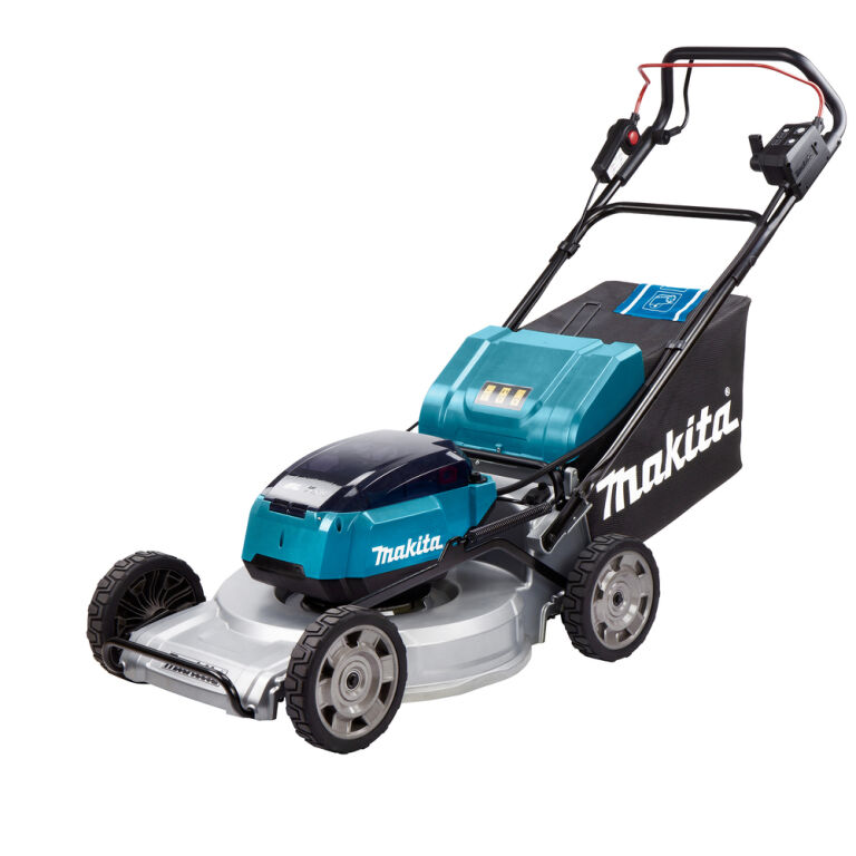 Makita DLM533PT4 LXT Brushless Lawn Mower 53CM with 4X 5.0AH Batteries and DC18RD Twin Port Charger - Aluminium Deck - Self-propelled - 36V Battery Makita DLM533PT4 LXT Brushless Lawn Mower 53CM with 4X 5.0AH Batteries and DC18RD Twin Port Charger - Aluminium Deck - Self-propelled - 36V Battery