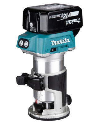 Makita DRT50RTJX2 18V Router/Trimmer - 2X 5.0AH Batts. Charger in a Case, Trimmer, Plunge & Tilt Base