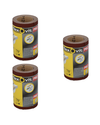 Flexovit PRO 115mm x 5m Multi-Material Sanding Roll Bundle (40+80+120 Grit)