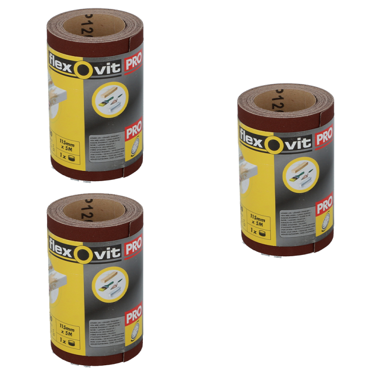 Flexovit PRO 115mm x 5m Multi-Material Sanding Roll Bundle (40+80+120 Grit)